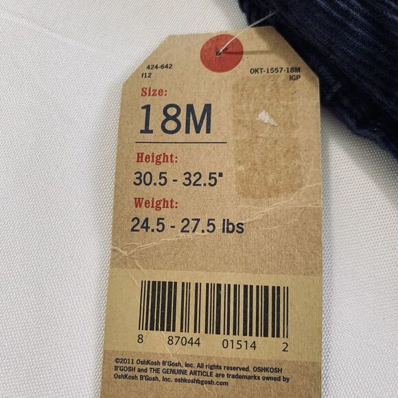NWT OshKosh B'Gosh Corduroy Overalls Baby 18 Months Navy Blue Soft Classic Play - Picture 8 of 11
